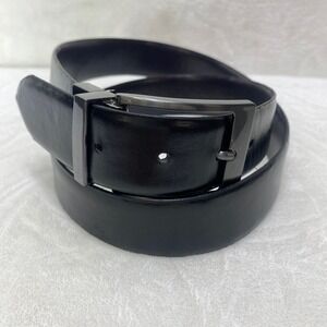 Steve Madden Mens Dressy Leather Belt Black Gunmetal Buckle Size 36